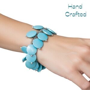 HandMade Funky Metallic Teal Acrylic Whimsical Beaded Bracelet NWT 7.5 Inch